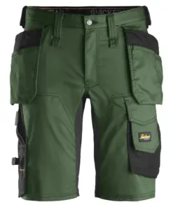 Snickers 6141 AllroundWork Stretch Shorts Holster Pockets in Forest Green/Black