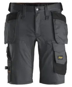 Snickers 6141 AllroundWork Stretch Shorts Holster Pockets in Steel Grey/Black