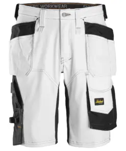 Snickers 6151 AllroundWork Stretch Loose Fit Work Shorts Holster Pockets in White/Black