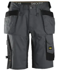 Snickers 6151 AllroundWork Stretch Loose Fit Work Shorts Holster Pockets in Steel Grey/Black