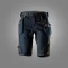 Snickers 6155 FlexiWork Denim Shorts Holster Pockets in Denim/Black