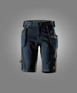 Snickers 6155 FlexiWork Denim Shorts Holster Pockets in Denim/Black