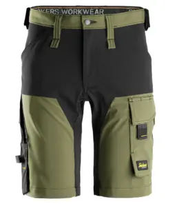 Snickers 6173 AllroundWork 4-way Stretch Shorts in Khaki Green/Black