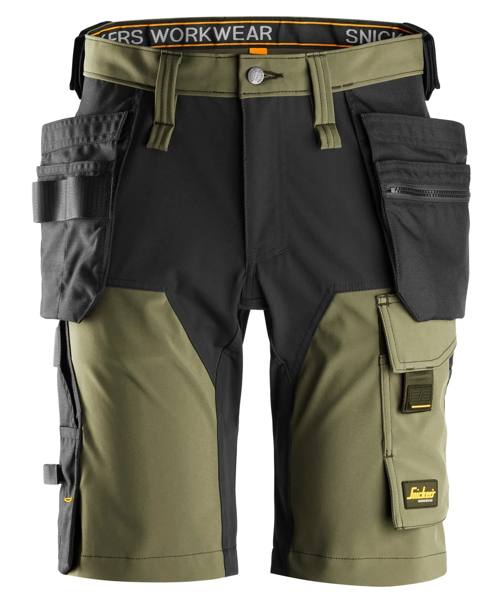 Snickers 6175 AllroundWork 4-Way Stretch Shorts Holster Pockets in Khaki Green/Black