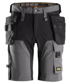 Snickers 6175 AllroundWork 4-Way Stretch Shorts Holster Pockets in Steel Grey/Black