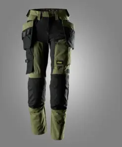 Snickers 6217 AllroundWork Women’s Stretch Trousers Detachable Holster Pockets in Khaki Green/Black