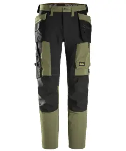 Snickers 6218 AllroundWork Stretch Trousers Holster Pockets in Khaki Green/Black