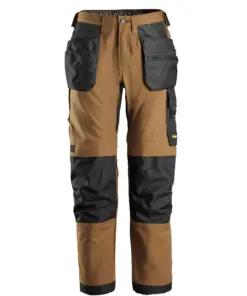 Snickers 6224 AllroundWork Canvas+ Stretch Work Trousers+ Holster Pockets in Brown/Black