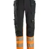 Snickers 6231 High-Vis Class 1 4-way Stretch Trousers Holster Pockets in Black/High Visibility Orange