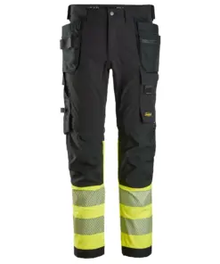 Snickers 6231 High-Vis Class 1 4-way Stretch Trousers Holster Pockets in Black/High Visibility Yellow