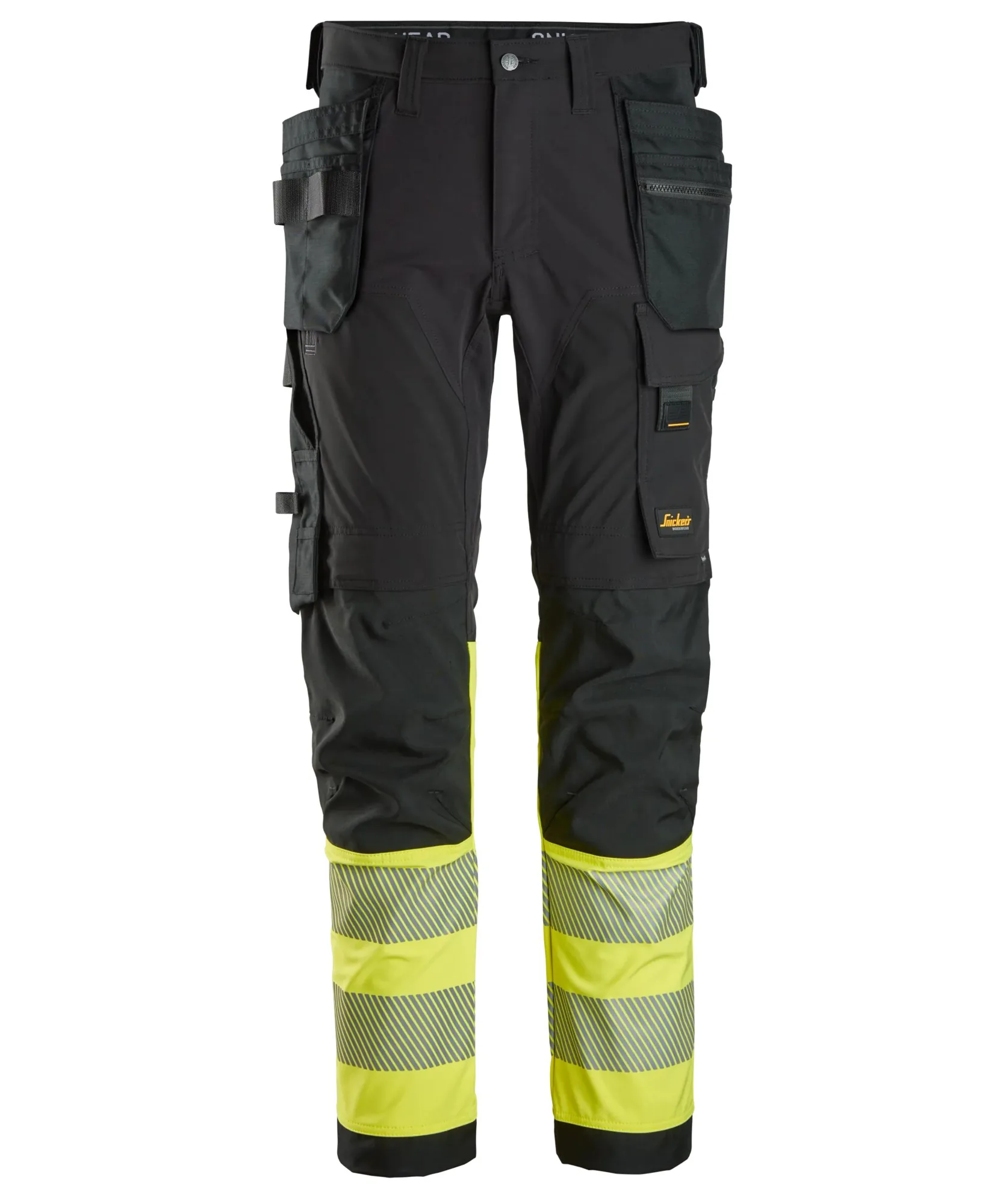 Snickers 6231 High-Vis Class 1 4-way Stretch Trousers Holster Pockets in Black/High Visibility Yellow