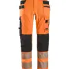 Snickers 6232 High-Vis Class 2 4-way Stretch Trousers Holster Pockets in High Visibility Orange/Black