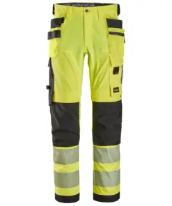 Snickers 6232 High-Vis Class 2 4-way Stretch Trousers Holster Pockets in High Visibility Yellow/Black