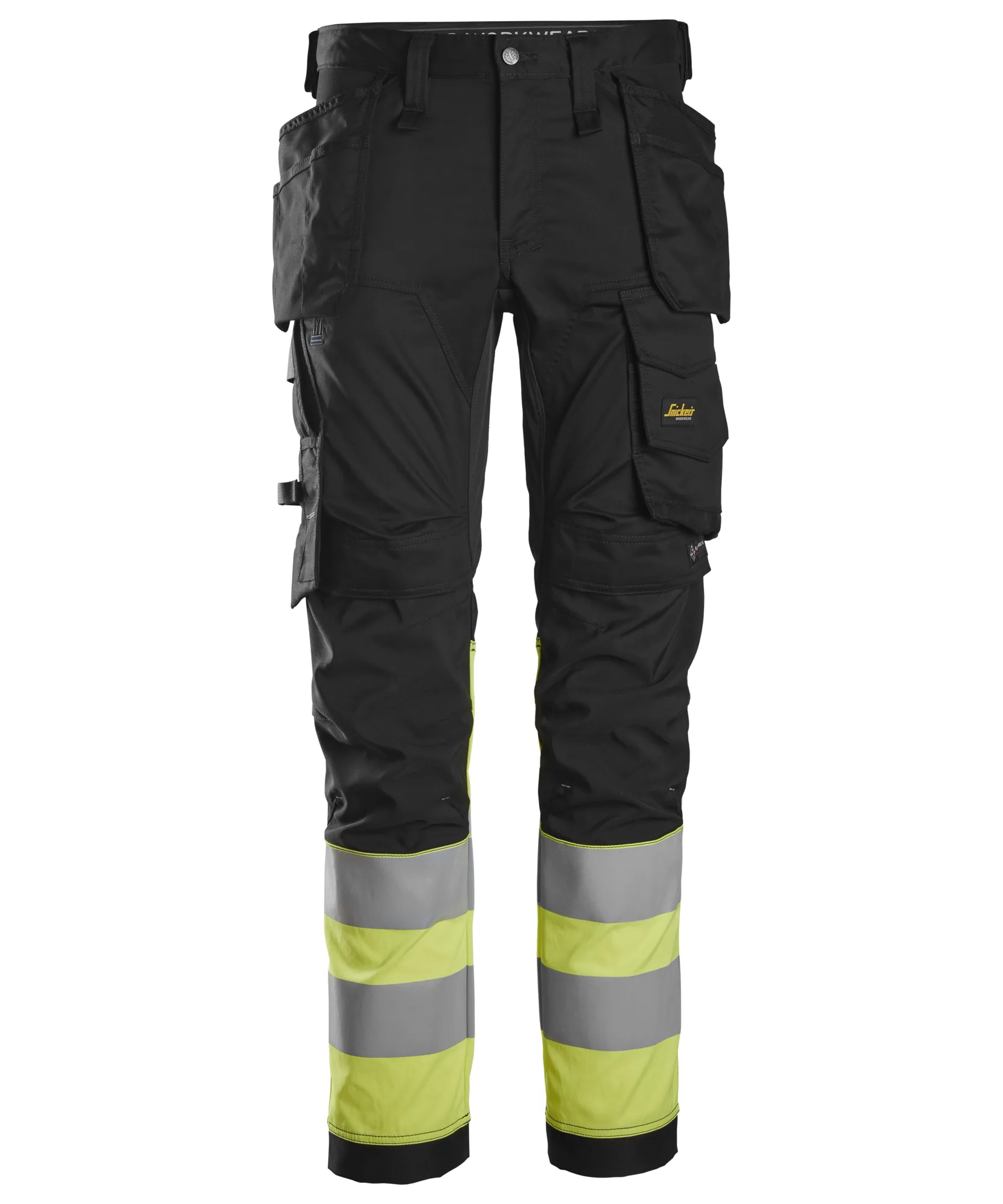 Snickers 6234 High-Vis Class 1 Stretch Trousers Holster Pockets in Black/High Visibility Yellow