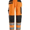 Snickers 6238 High-Vis Class 2 Trousers Holster Pockets in High Visibility Orange/Black