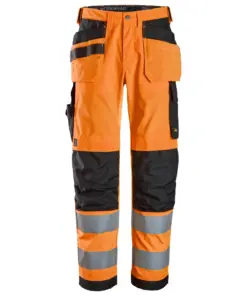 Snickers 6238 High-Vis Class 2 Trousers Holster Pockets in High Visibility Orange/Black