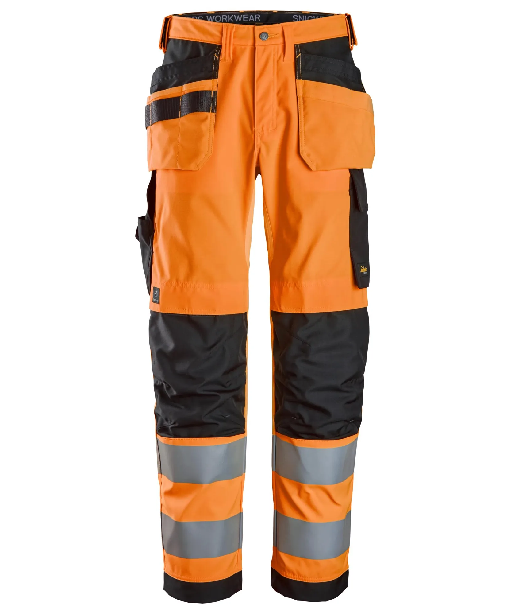 Snickers 6238 High-Vis Class 2 Trousers Holster Pockets in High Visibility Orange/Black