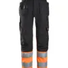 Snickers 6239 High-Vis Class 1 Trousers Holster Pockets in Black/High Visibility Orange