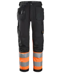 Snickers 6239 High-Vis Class 1 Trousers Holster Pockets in Black/High Visibility Orange