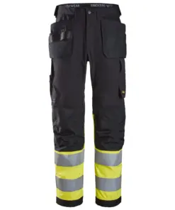 Snickers 6239 High-Vis Class 1 Trousers Holster Pockets in Black/High Visibility Yellow