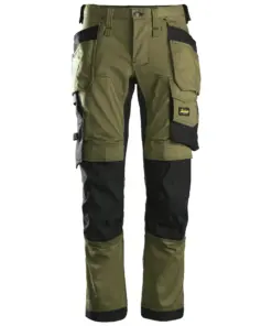 Snickers 6241 AllroundWork Stretch Trousers Holster Pockets in Khaki Green/Black