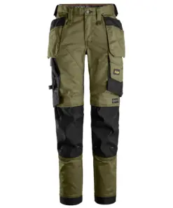 Snickers 6247 AllroundWork Women's Stretch Trousers Holster Pockets in Khaki Green/Black