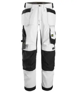 Snickers 6251 AllroundWork Stretch Loose Fit Work Trousers Holster Pockets in White/Black