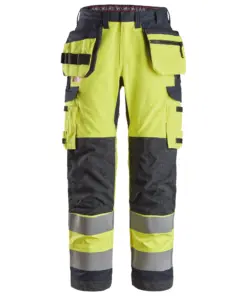 Snickers 6261 ProtecWork Work Trousers Holster Pockets Equal Leg Pockets High-Vis Class 2 in High Visibility Yellow/Navy