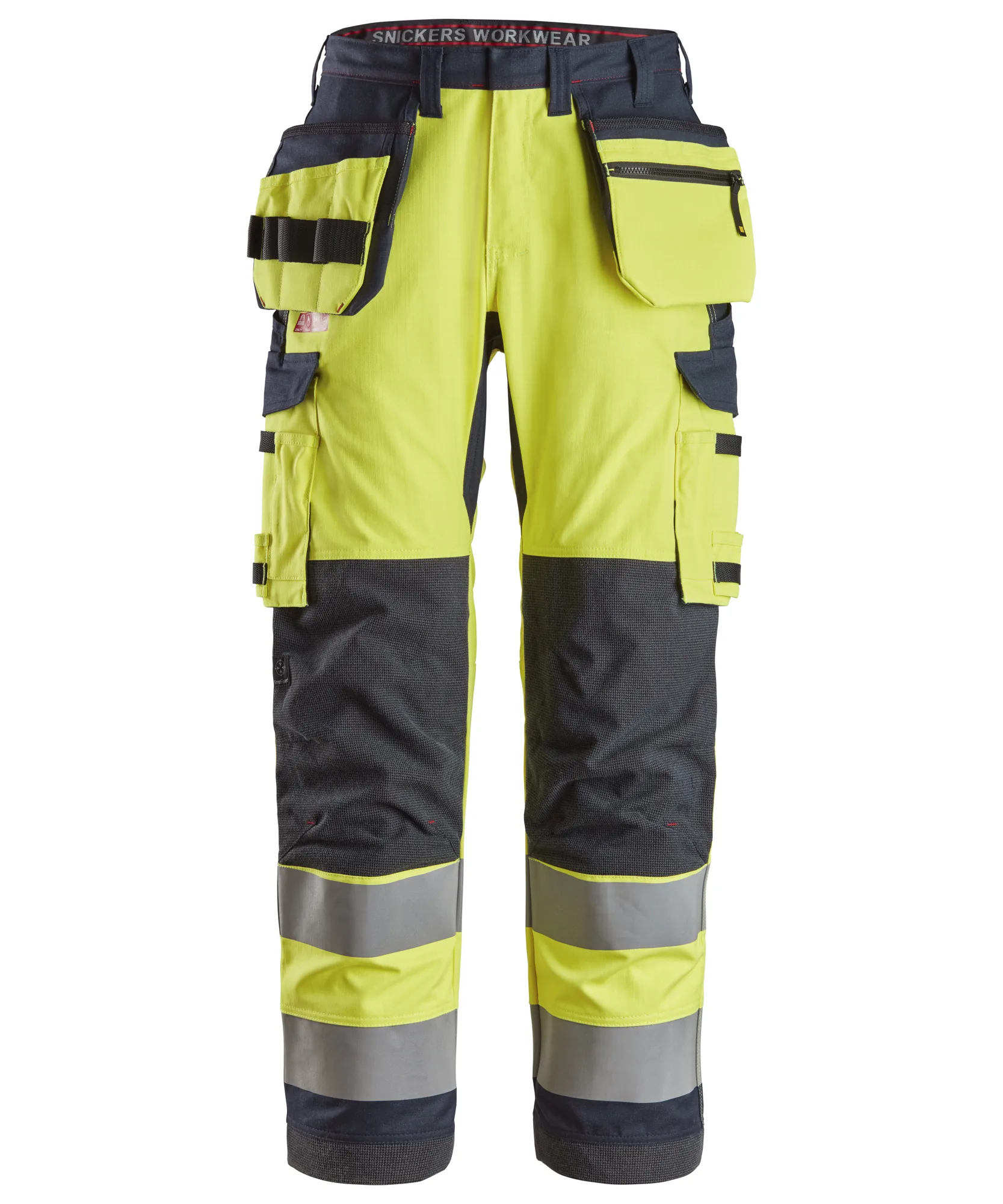 Snickers 6261 ProtecWork Work Trousers Holster Pockets Equal Leg Pockets High-Vis Class 2 in High Visibility Yellow/Navy