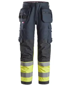 Snickers 6263 ProtecWork Work Trousers Holster Pockets High-Vis Class 1 in Navy/High Visibility Yellow