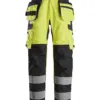 Snickers 6264 ProtecWork Trousers Reinforced Holster Pockets High-Vis Class 2 in High Visibility Yellow/Navy