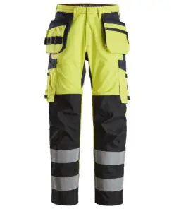 Snickers 6264 ProtecWork Trousers Reinforced Holster Pockets High-Vis Class 2 in High Visibility Yellow/Navy