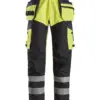 Snickers 6265 ProtecWork Trousers Reinforced Holster Pockets High-Vis Class 1 in High Visibility Yellow/Navy