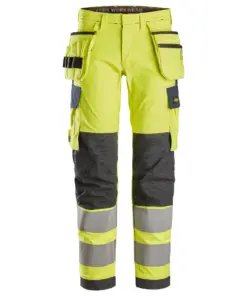 Snickers 6268 ProtecWork Stretch Work Trousers Holster Pockets High-Vis Class 2 in High Visibility Yellow/Navy