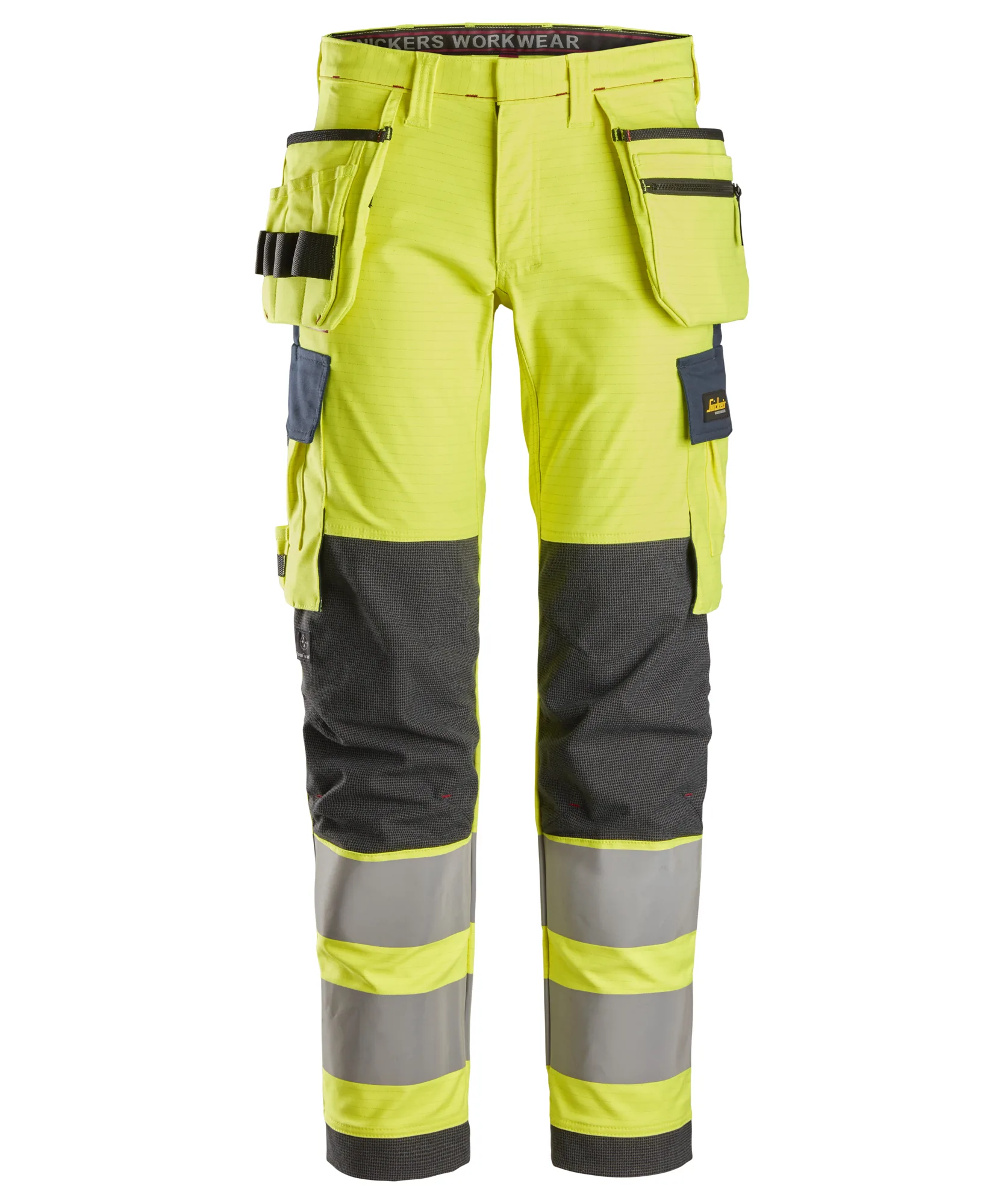 Snickers 6268 ProtecWork Stretch Work Trousers Holster Pockets High-Vis Class 2 in High Visibility Yellow/Navy