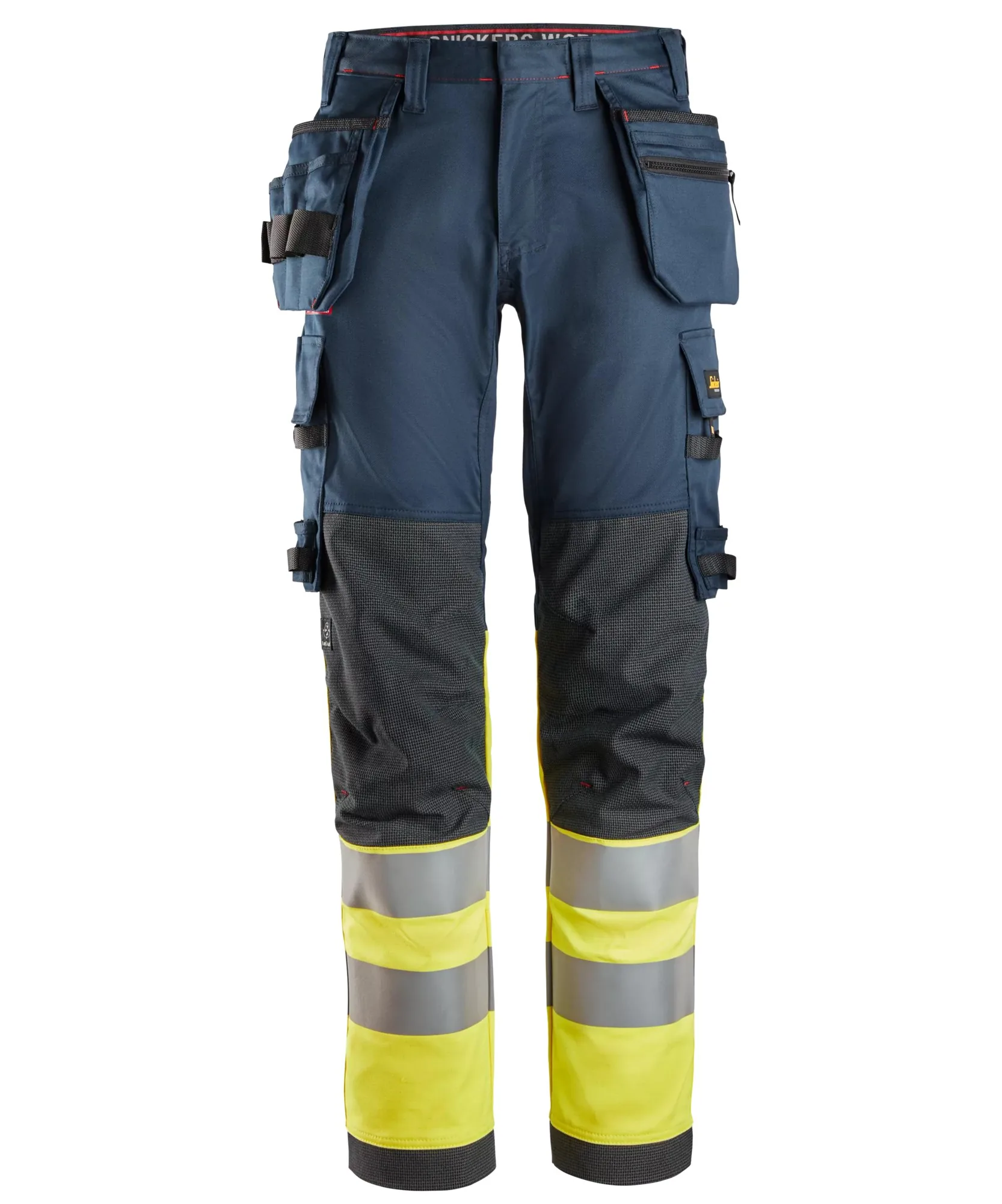 Snickers 6274 ProtecWork Stretch Work Trousers Holster Pockets High-Vis Class 1 in Navy/High Visibility Yellow