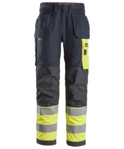 Snickers 6276 ProtecWork Work Trousers Holster Pockets High-Vis Class 1 in Navy/High Visibility Yellow