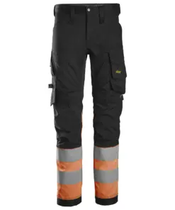 Snickers 6334 High-Vis Class 1 Stretch Trousers in Black/High Visibility Orange