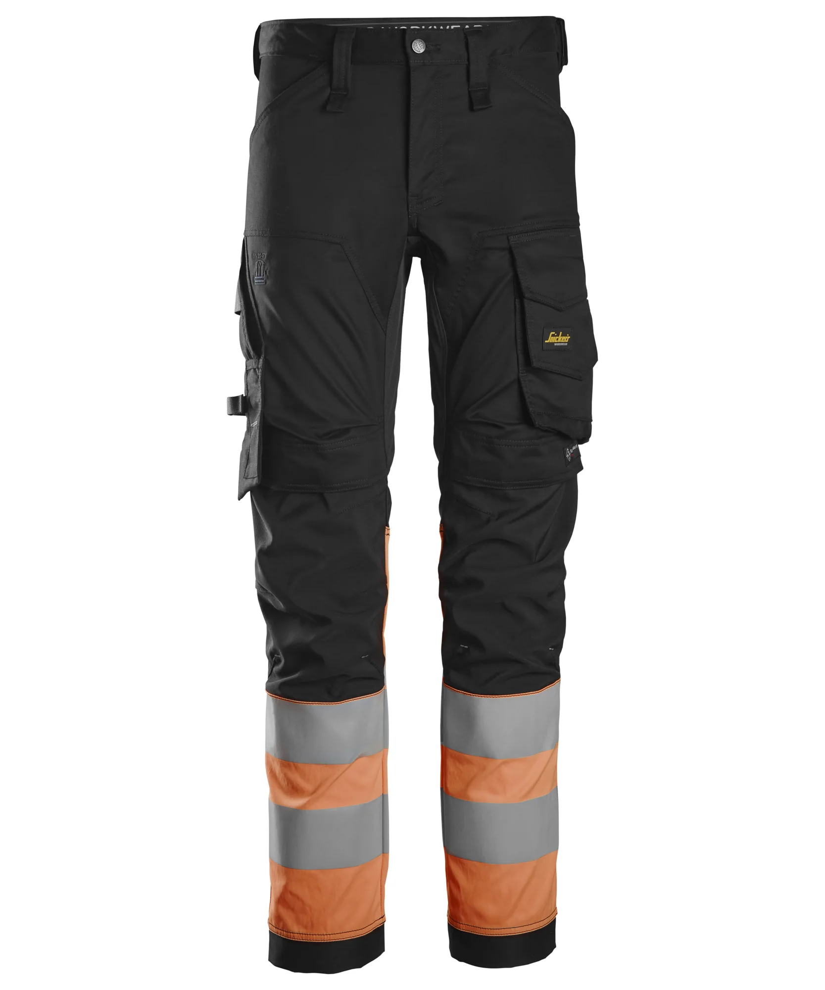 Snickers 6334 High-Vis Class 1 Stretch Trousers in Black/High Visibility Orange