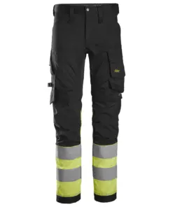 Snickers 6334 High-Vis Class 1 Stretch Trousers in Black/High Visibility Yellow
