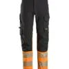 Snickers 6335 High-Vis Class 1 4-way Stretch Trousers in Black/High Visibility Orange