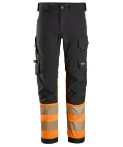 Snickers 6335 High-Vis Class 1 4-way Stretch Trousers in Black/High Visibility Orange