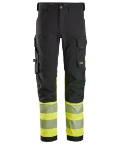 Snickers 6335 High-Vis Class 1 4-way Stretch Trousers in Black/High Visibility Yellow
