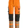 Snickers 6336 High-Vis Class 2 4-way Stretch Trousers in High Visibility Orange/Black
