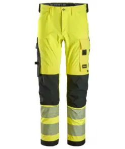 Snickers 6336 High-Vis Class 2 4-way Stretch Trousers in High Visibility Yellow/Black