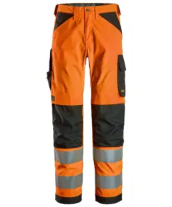 Snickers 6338 High-Vis Class 2 Trousers in High Visibility Orange/Black