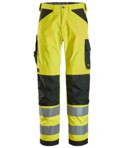 Snickers 6338 High-Vis Class 2 Trousers in High Visibility Yellow/Black