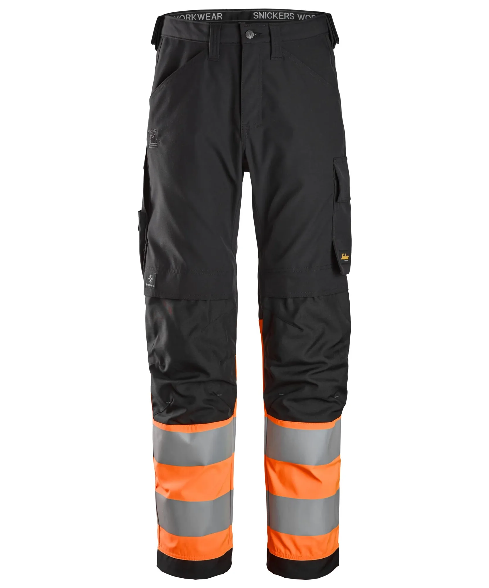 Snickers 6339 High-Vis Class 1 Trousers in Black/High Visibility Orange