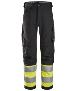 Snickers 6339 High-Vis Class 1 Trousers in Black/High Visibility Yellow