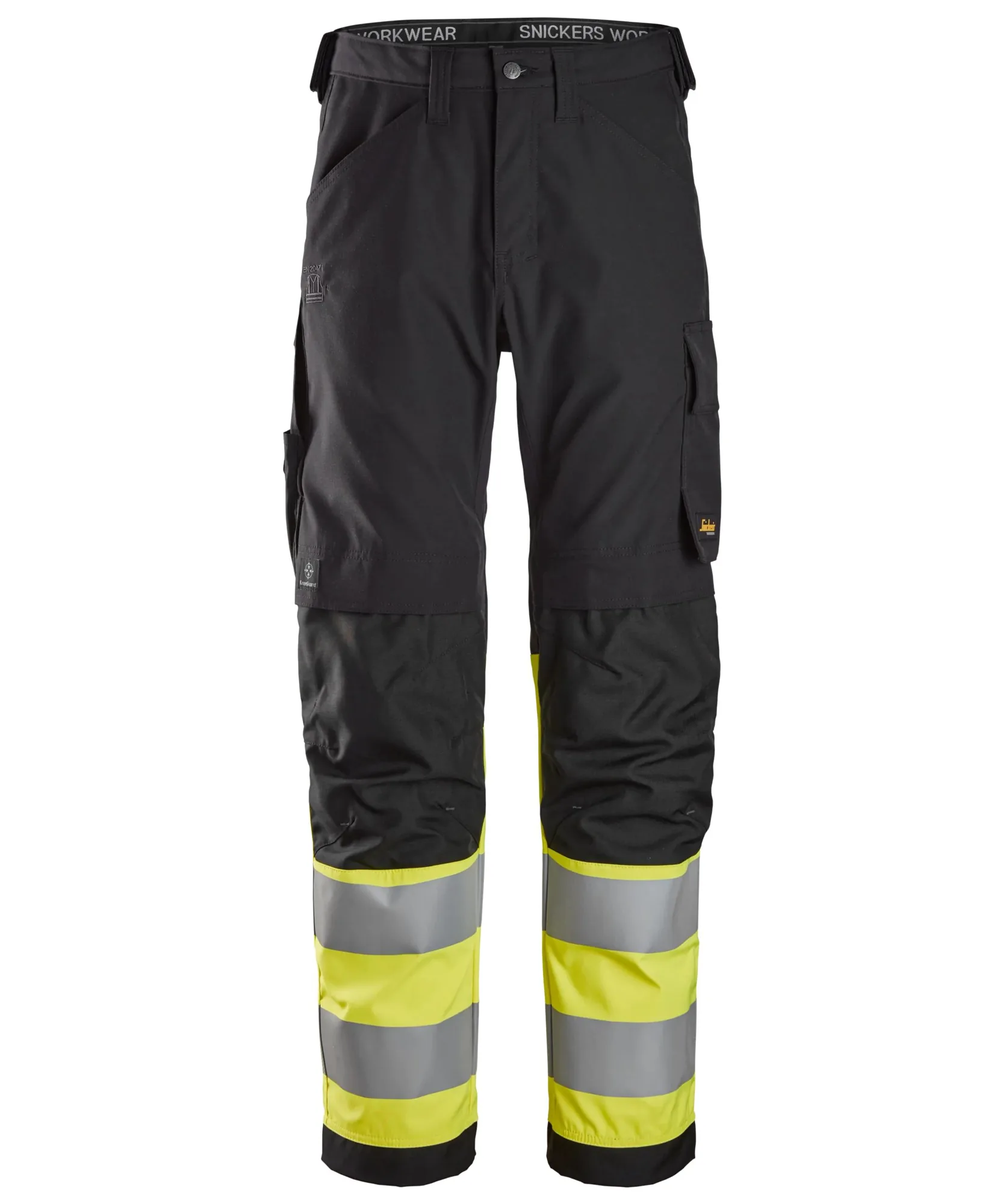 Snickers 6339 High-Vis Class 1 Trousers in Black/High Visibility Yellow